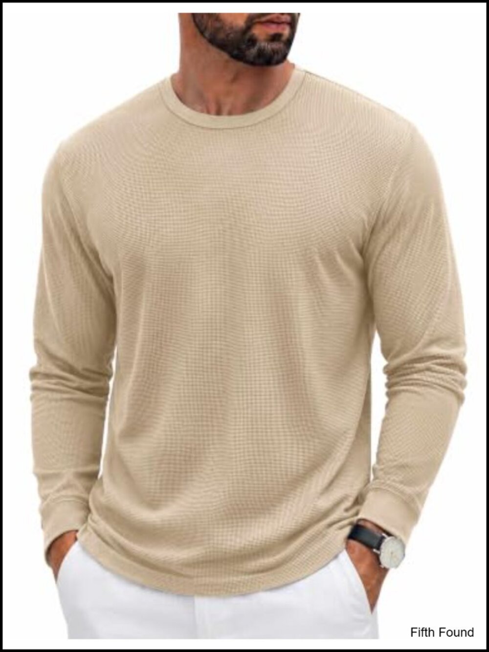 Men's Waffle Long Sleeve T-Shirt Cotton Blend Crew Neck Basic Tee